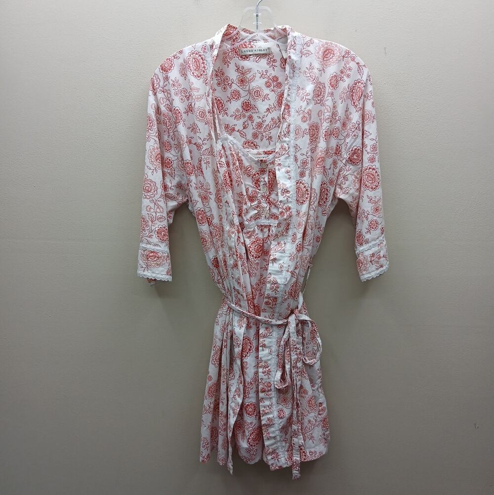 VTG Laura Ashley Floral Print  Sleep Set Set Red White SZ Small Cottage Prairie